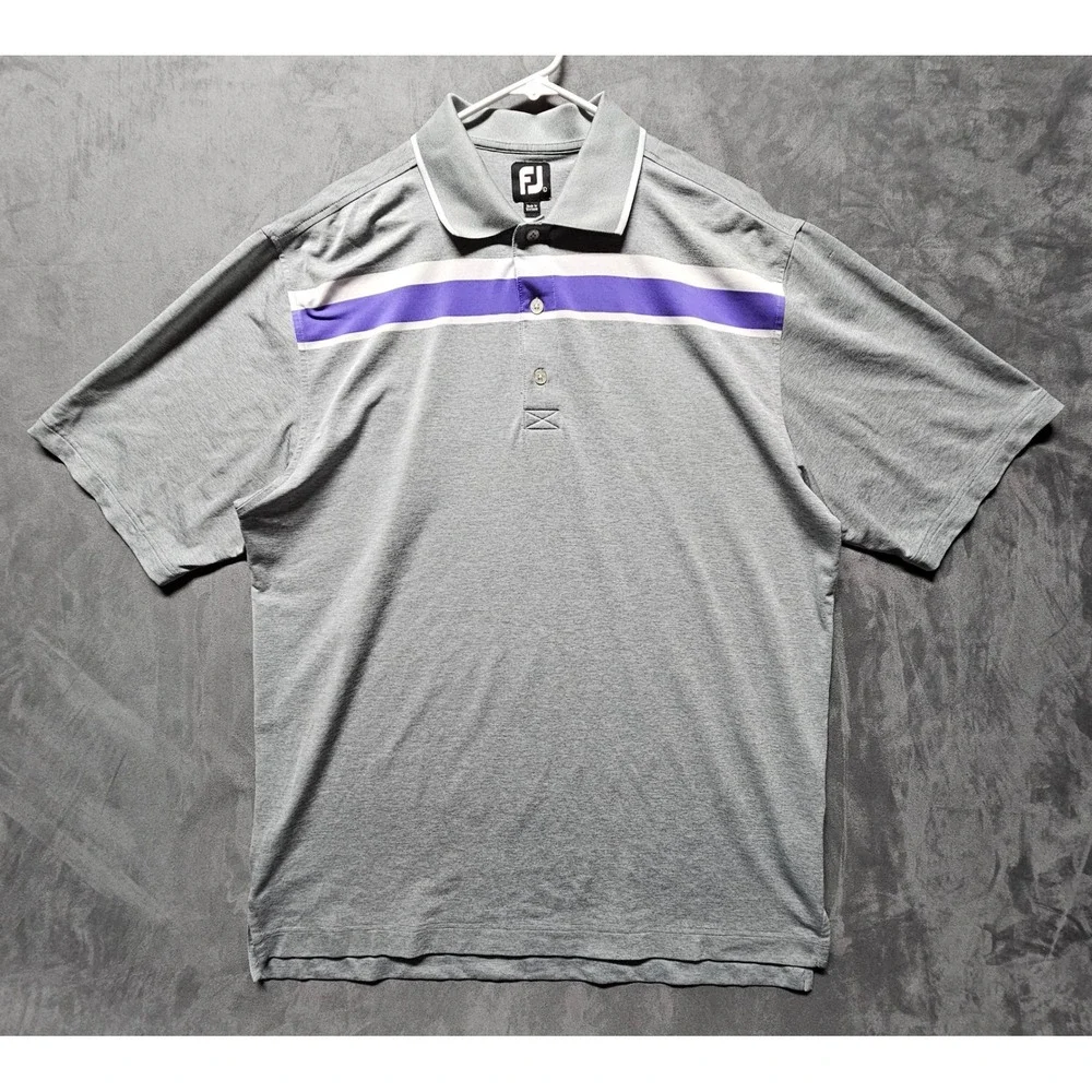 FootJoy Mens Gray Purple Striped Performance Golf Polo Shirt‎ Short Sleeve L
